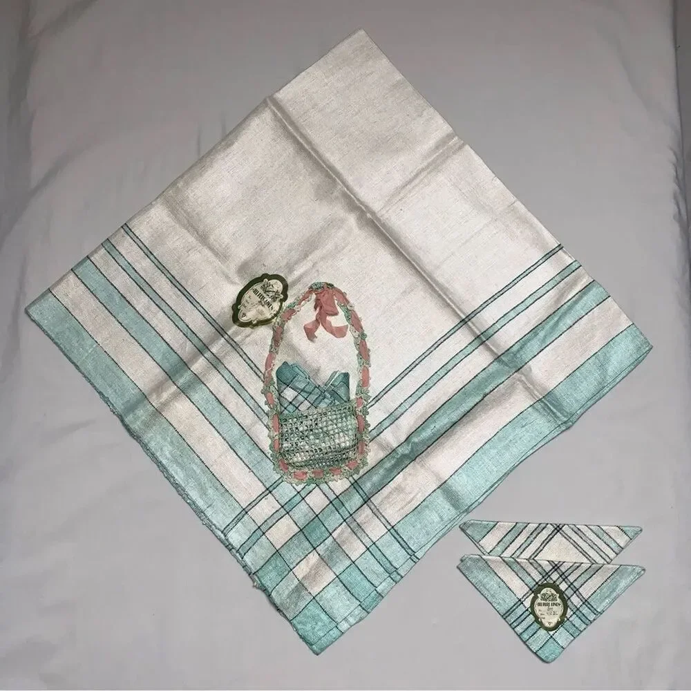NWT Antique Linen Crochet Tablecloth White Green  T.C All Pure Czech Collectible